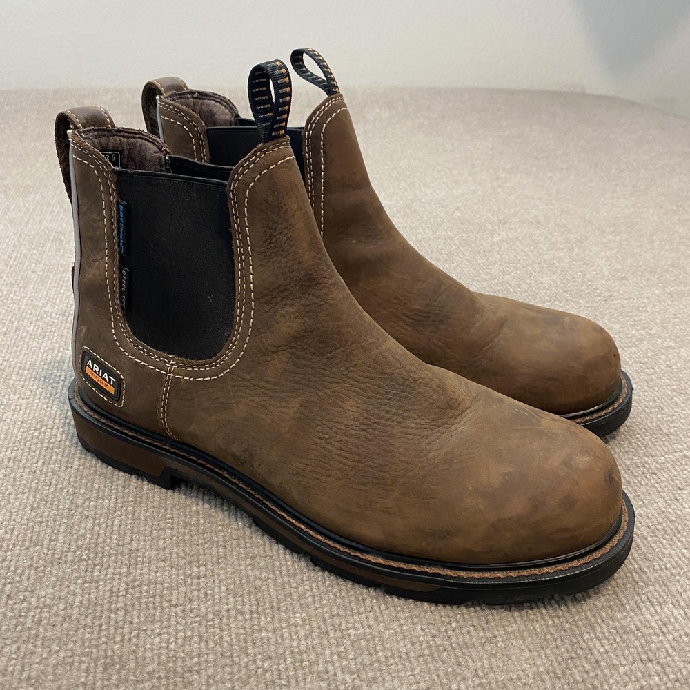 Ariat Work Boots Mens Size 12 D Brown Leather Chelsea Steel Toe Waterproof